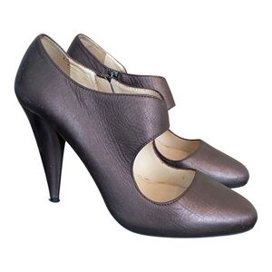 P Prada Metalic Brown Rose Leather Heels